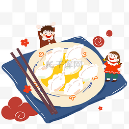 人物儿童插画图片_手绘过大年吃饺子儿童插画