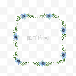 蓝色花卉边框图片_矢量卡通扁平化蓝色花卉边框