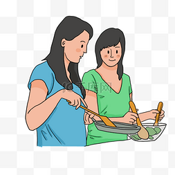 轻食沙拉插画图片_美食做沙拉的两个女孩插画