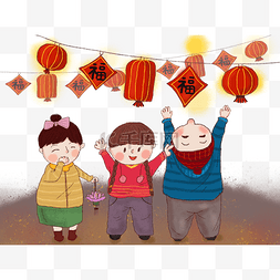 快乐过春节图片_中国风蜡笔画小孩过新年春节快乐