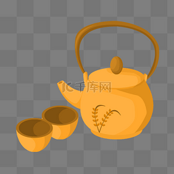 中国风茶壶手绘图片_棕黄色的茶具