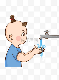 儿童洗手图片_彩绘洗手的小男孩可商用元素