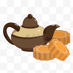 烘焙月饼茶壶插画