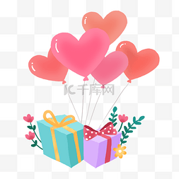 鲜花礼盒素材图片_情人节礼盒和气球PNG免抠素材