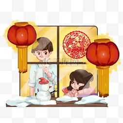 新年潮流插画图片_过年放假欢度中国年主题卡通插画