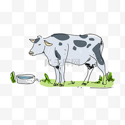 手绘小清新的奶牛矢量素材