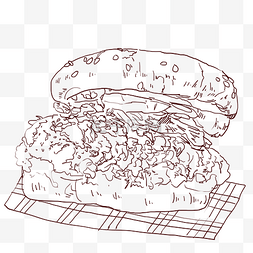 快餐线描素材图片_手绘线描汉堡包