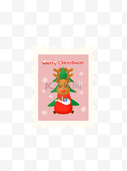 圣诞松树雪花图片_圣诞节邮票贴纸圣诞麋鹿