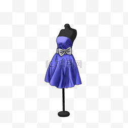 礼服裙图片_手绘风格蓝色女士小礼服裙服装