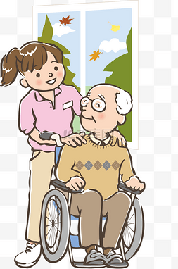 卡通喂饭图片_坐轮椅的老爷爷矢量图