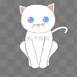 可爱的猫咪素材图片_白色的猫咪手绘插画