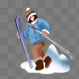冬季滑雪的小女孩图片_冬季人物和滑雪板插画