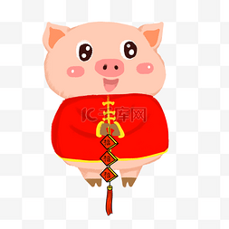 手绘新年可爱小猪祝福插画