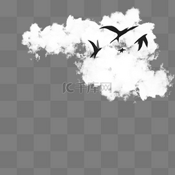 板绘水墨云朵和鸟