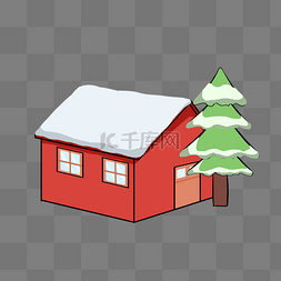 落雪房屋图片_红色落雪的房子