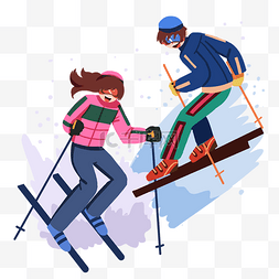 冬季旅行滑雪人物插画