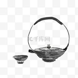 中国风茶具插画图片_水墨中国风枯山水茶具