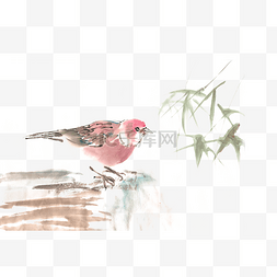 竹子小鸟图片_岩石上的小鸟水墨画