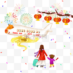 卡通灯笼春节插画新年小猪