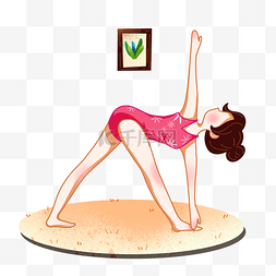 瑜伽运动卡通插画图片_健身运动瑜伽减肥的女生小清新风