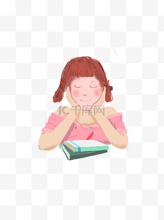 睁眼闭眼图片素材_小清新闭眼冥想的小女孩手绘插画