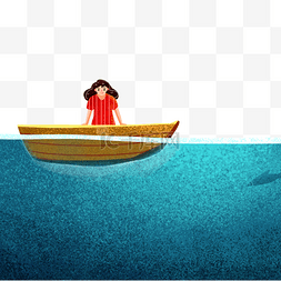水扁平化图片_水面上小船上的女孩