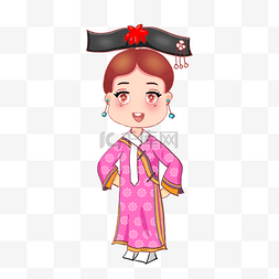 古代卡通小女孩图片_Q版中国古代满族服饰可爱手绘小