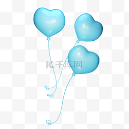 蓝色心气球图片_水彩蓝心形气球装饰