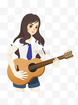 美丽长发吉他少女装饰元素