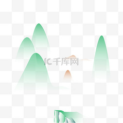 青绿背景图图片_水墨山水矢量风格图