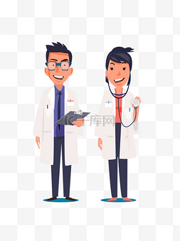 男医生和女医生工作微笑卡通元素