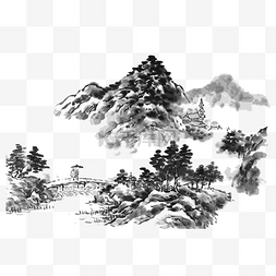 水墨山水东方简约国画PNG