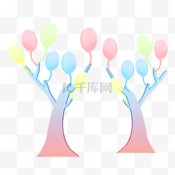 彩色气球树木插画