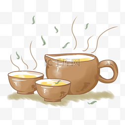 整套茶具图片_厚涂茶具组合茶杯PNG