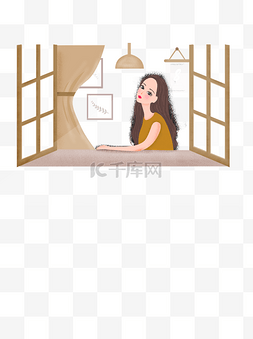 靠着晕倒图片_靠着窗户边上的女孩元素