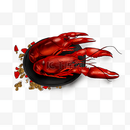 湖南手绘插画图片_两只红色的小龙虾