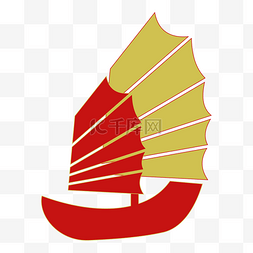 手绘中国风帆船装饰