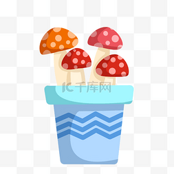 蓝色蘑菇图片_手绘卡通蘑菇盆栽
