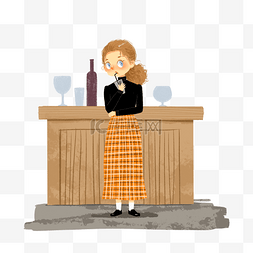 可爱卡通喝饮料图片_站在吧台前喝饮料的女生
