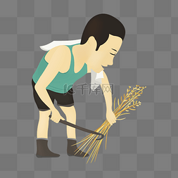 收割稻子图片_卡通手绘芒种收割稻谷的农民