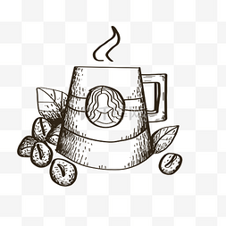 线描咖啡豆手绘插画