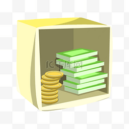 柜子手绘图片_金色的铜钱和纸币插画