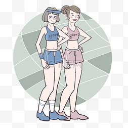 两个锻炼人物图片_两个女士健身插画