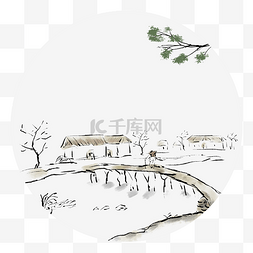 树枝中国风图片_中国风山庄场景装饰元素