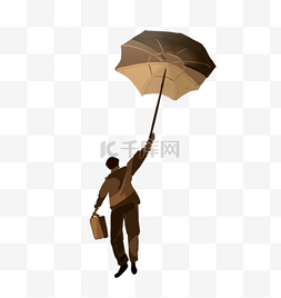 人打雨伞图片_打着伞飞行的男人