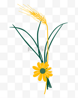 金色的花朵麦穗插画