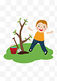 植树节扁平化学生男孩子植树种树卡通人物形象PNG