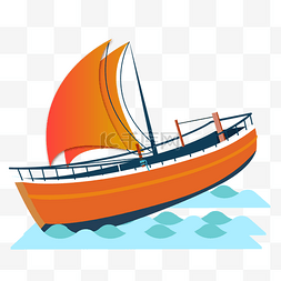 手绘橘色帆船插画