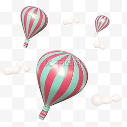 粉色气球免抠图片_2.14情人节C4D粉青色漂浮热气球免