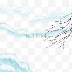 卡通手绘中国风覆盖雪的山峰